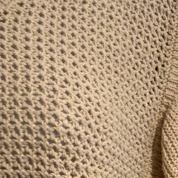 ELAN Womens 100% Cotton Tan Open Knit Boho Ruffled Cropped Neutral Spring Top L - Picture 3 of 8